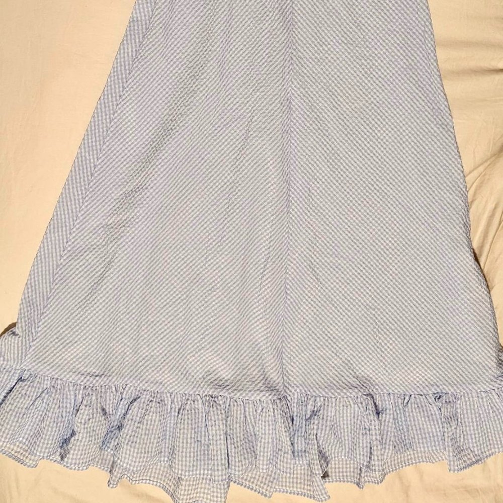 GANNI SSENSE Exclusive Blue and White Seersucker Check Long Dress - Picture 5 of 8